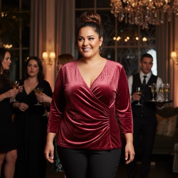 Soft Surroundings Wine Velvet Draped Ruched Front Top Women’s 3X - Picture 4 of 12